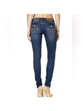 Rock Revival Women Jessica Skinny Jeans Rhinestones Logo Size 28 x 30